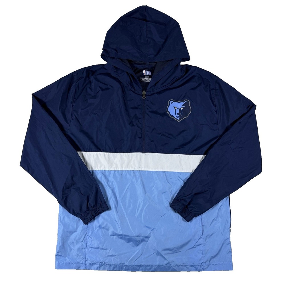 NBA Memphis Grizzlies Hooded Windbreaker Jacket Men's L Blue Half Zip Pullover